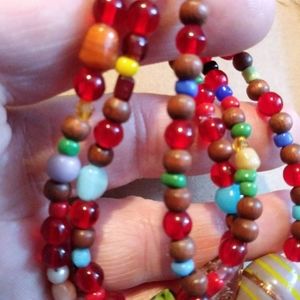 3 handmade red stretchy beaded bracelets